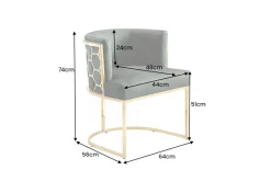 Stilvoller Stuhl ELEGANCE grün Samt gold Edelstahl mit Armlehne