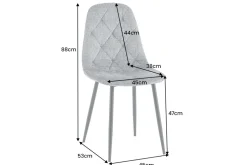 Stilvoller Stuhl GLAMM grau Chenille Cremona mit Rauten-Steppung schwarze Metallbeine