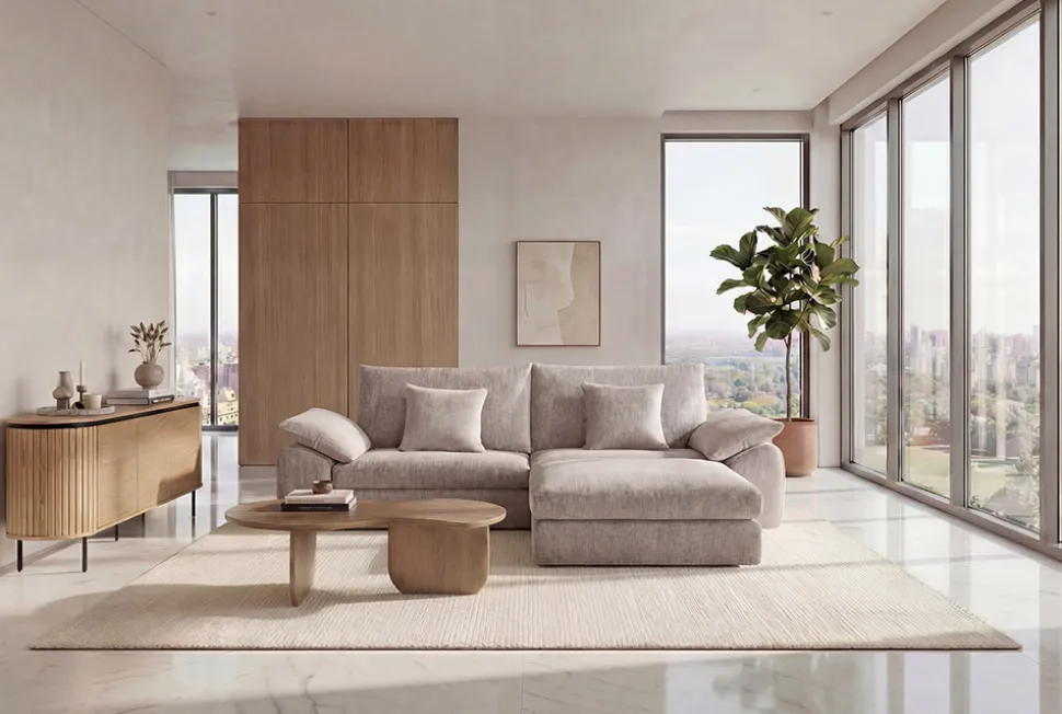 Stilvolles Big Sofa SOHO 260cm beige Chenille 4-Sitzer Couch mit Wellenunterfederung