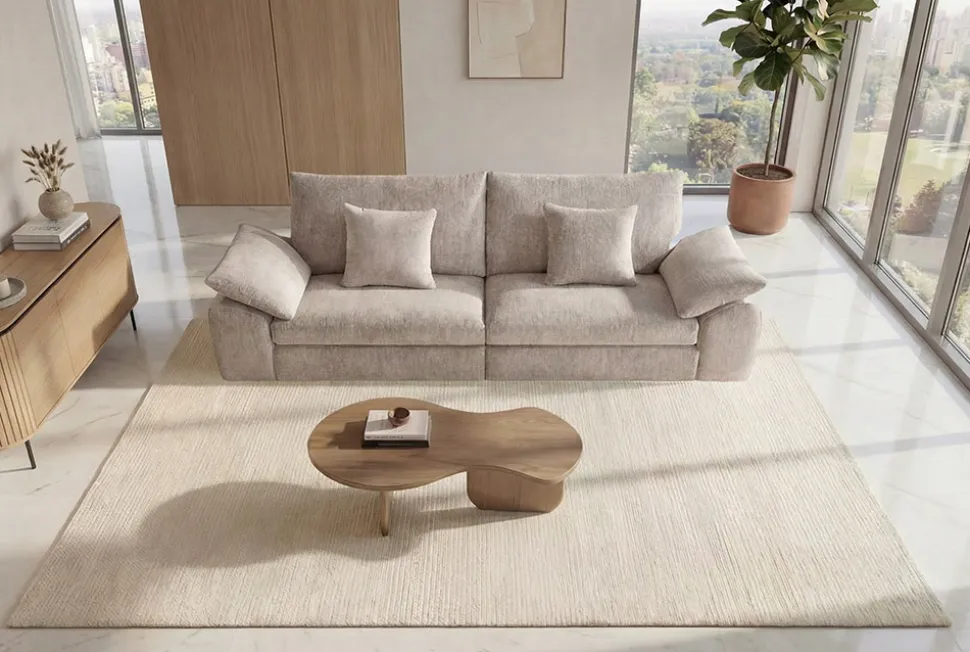 Stilvolles Big Sofa SOHO 260cm beige Chenille 4-Sitzer Couch mit Wellenunterfederung