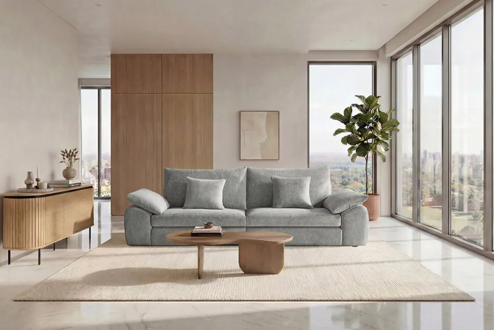 Stilvolles Big Sofa SOHO 260cm grau Chenille 4-Sitzer Couch mit Wellenunterfederung