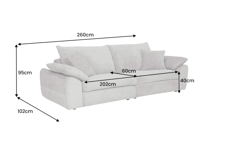 Stilvolles Big Sofa SOHO 260cm grau Chenille 4-Sitzer Couch mit Wellenunterfederung