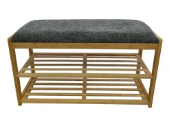Stilvolle Schuhbank ZEN-BO 80cm natur grau Bambus Regal Sitzbank mit Stauraum