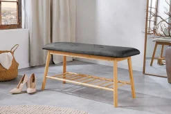 Stilvolle Schuhbank ZEN-BO 90cm natur grau Bambus Regal Sitzbank mit Stauraum