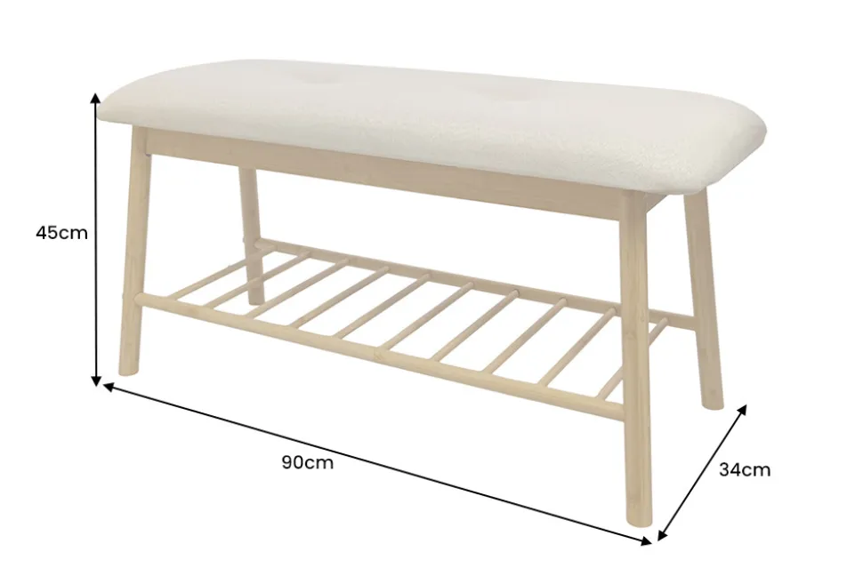 Stilvolle Schuhbank ZEN-BO 90cm natur beige Bambus Regal Sitzbank mit Stauraum