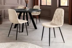 Stilvolles 2er-Set Stühle GLAMM champagner beige Samt schwarze Metallbeine