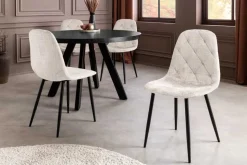 Stilvolles 2er-Set Stühle GLAMM champagner beige Chenille Cremona schwarze Metallbeine