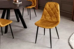 Stilvolles 2er-Set Stühle GLAMM senfgelb Samt schwarze Metallbeine