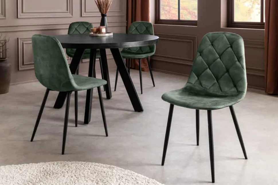 Stilvolles 2er-Set Stühle GLAMM grün Samt schwarze Metallbeine