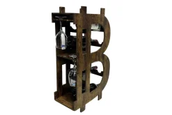 Stilvolles Weinregal BITCOIN 70cm natur Holzregal für 10 Flaschen und 4 Gläser