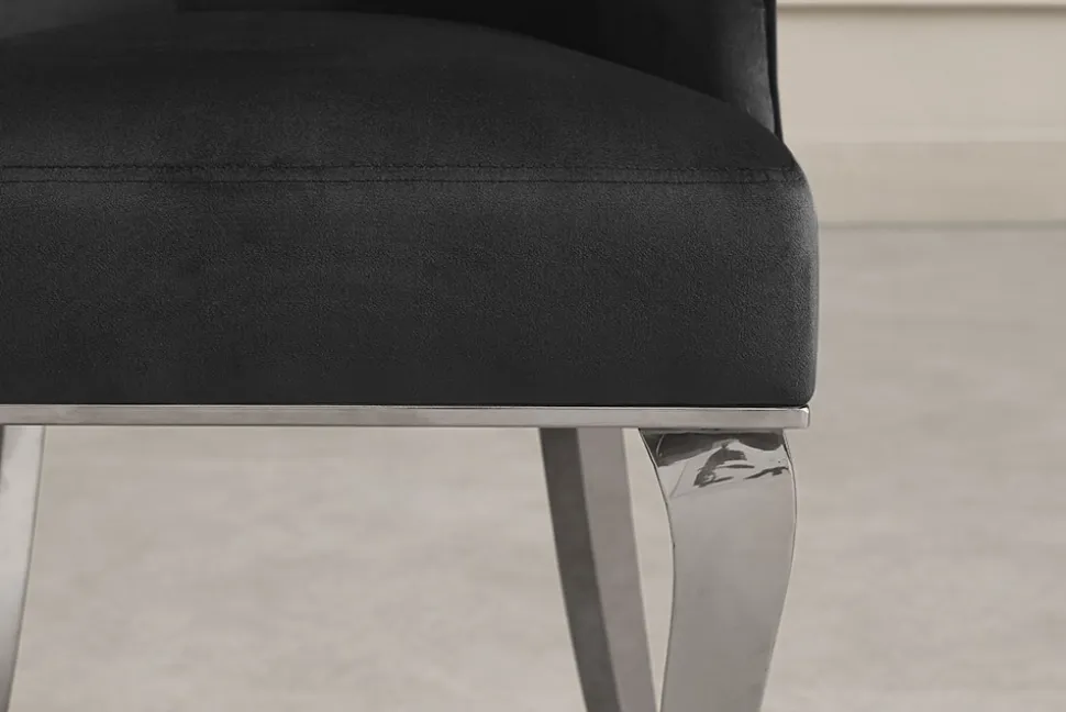 Stuhl MODERN BAROCK DELUXE schwarz Samt silber Edelstahlbeine mit Löwenkopf