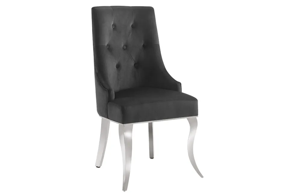 Stuhl MODERN BAROCK DELUXE schwarz Samt silber Edelstahlbeine mit Löwenkopf