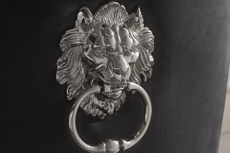 Stuhl MODERN BAROCK DELUXE schwarz Samt silber Edelstahlbeine mit Löwenkopf