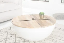 Upcycling Design Couchtisch INDUSTRIAL STORAGE 70cm weiß Mangoholz handmade