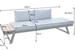 Verstellbare Gartenlounge MODULAR MIAMI 230cm grau natur anthrazit Gartensofa oder Gartenliege