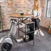 Vintage Bartisch UPCYCLING SCOOTER 120cm silber Mangoholz rund handmade