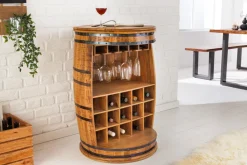 Vintage Weinregal BODEGA 90cm natur Mangoholz Barschrank Fass für 15 Flaschen