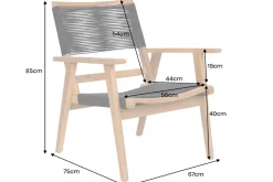 Wetterfestes 2er Set Gartenstuhl BALI ROPE natur anthrazit Akazienholz Loungesessel