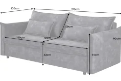 XXL Sofa mit Schlaffunktion APARTMENT grau Samt inkl. Bettkasten und Kissen