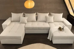 XXL Wohnlandschaft LODGE 315cm champagner beige Cord Sofa mit Schlaffunktion