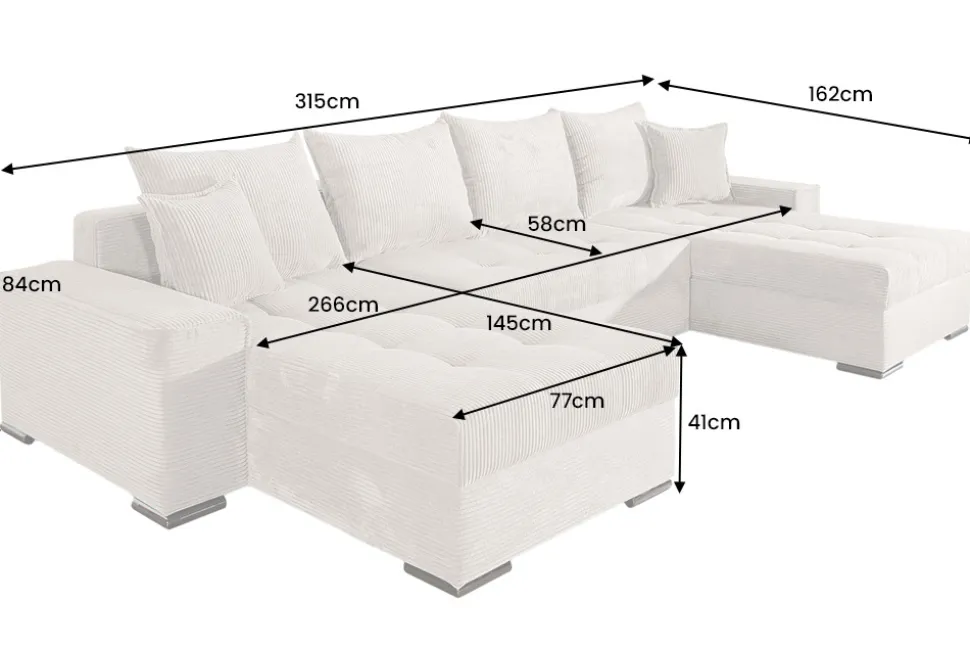 XXL Wohnlandschaft LODGE 315cm greige Cord Sofa mit Schlaffunktion und Stauraum